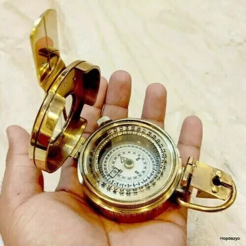 Nautical Solid Brass British Military  Prismatic Pocket Compass Handmade Gift