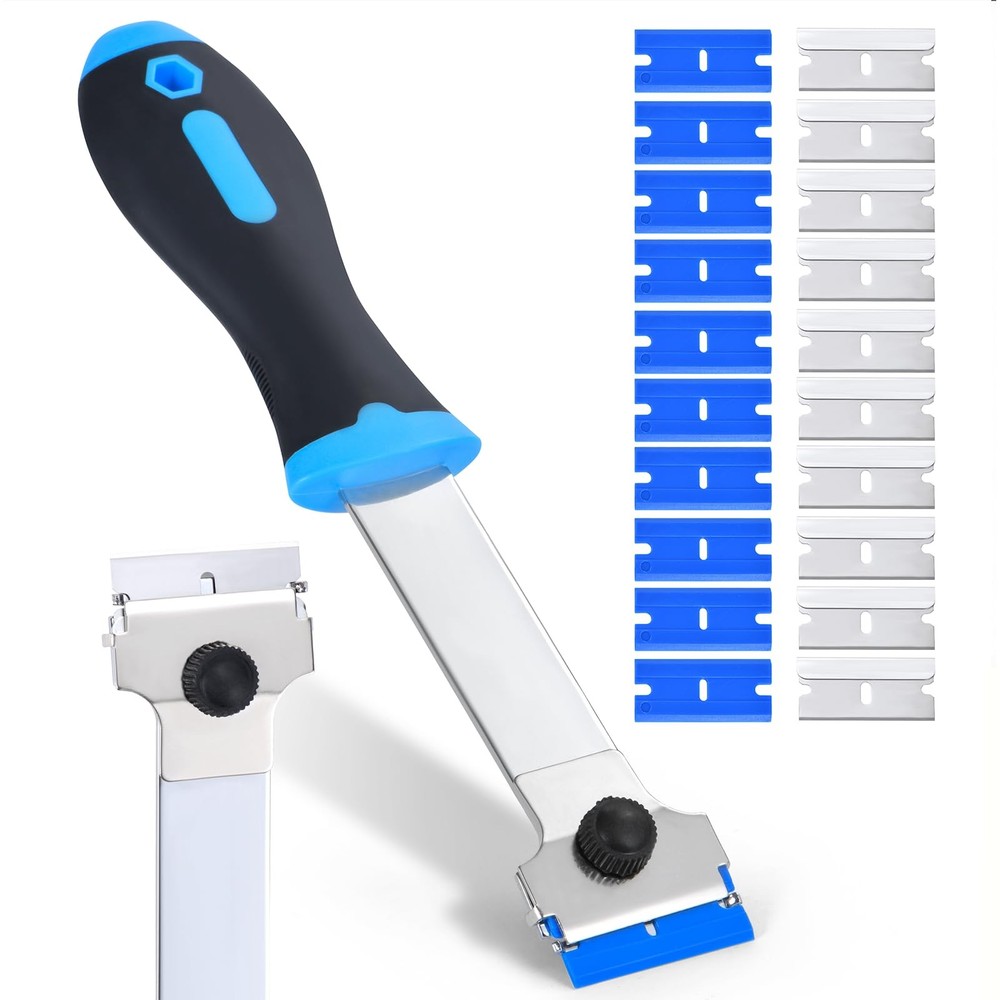 Razor Blade Scraper Tool with 20 Extra Replacement Blades (Metal & Plastic), ...