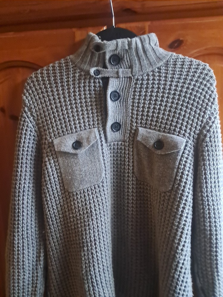 Ted Baker Think Chunky Cotton Sweater Grey Mens Medium