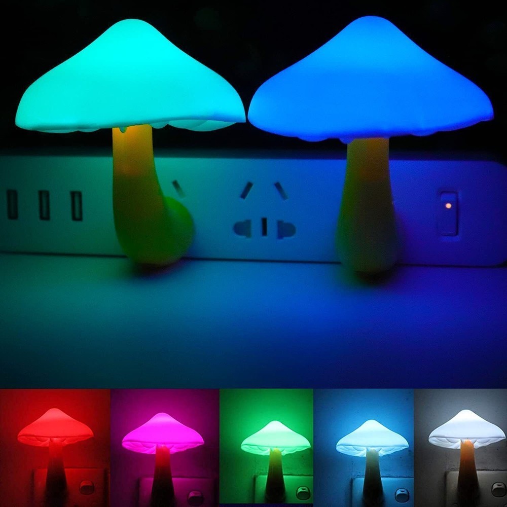 3Pack LED Night Lights Mushroom Gradient Light Sensor Plug-in Wall Lamps Decor