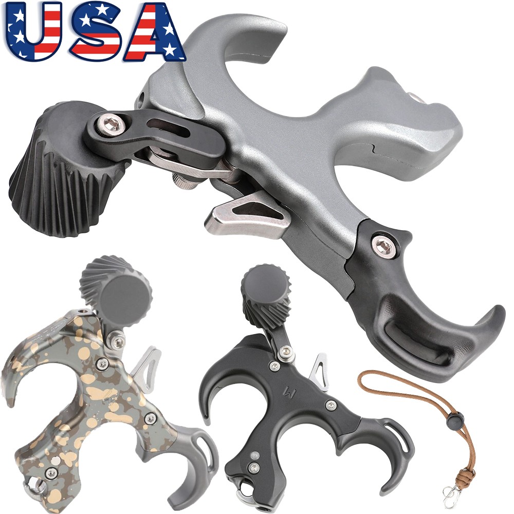 Archery Compound Bow Release Aids 3 Finger Thumb Trigger AdjustableTarget Hunt