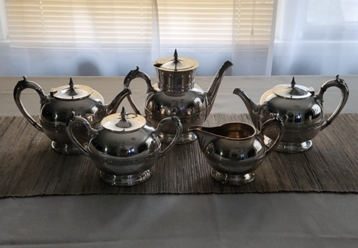 5 Piece Gorham Silver-Plated Holloware 0121 Silver Soldered Coffee & Tea Set