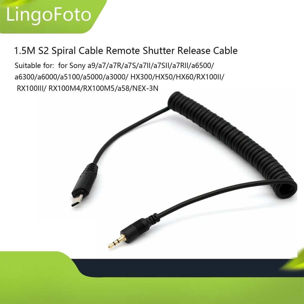 1.5M S2 Spiral Cable Remote Shutter Release Cable for Sony A9/A7/A6000/A5100