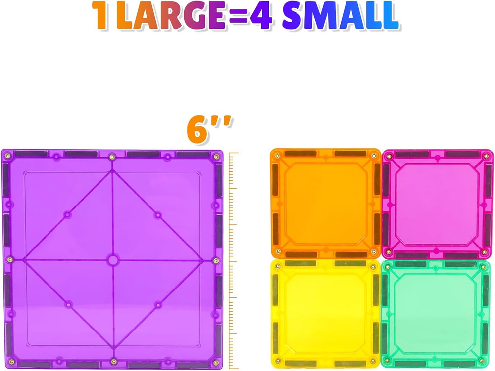 Large Magnetic Tiles Set - 6 Piece Square STEM Learning & Educational Building K
