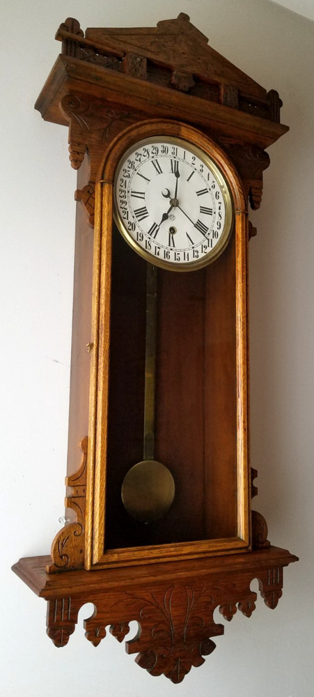 Antique Ansonia "Eclipse" Calendar Wall Clock 8-Day Timepiece, Key-wind