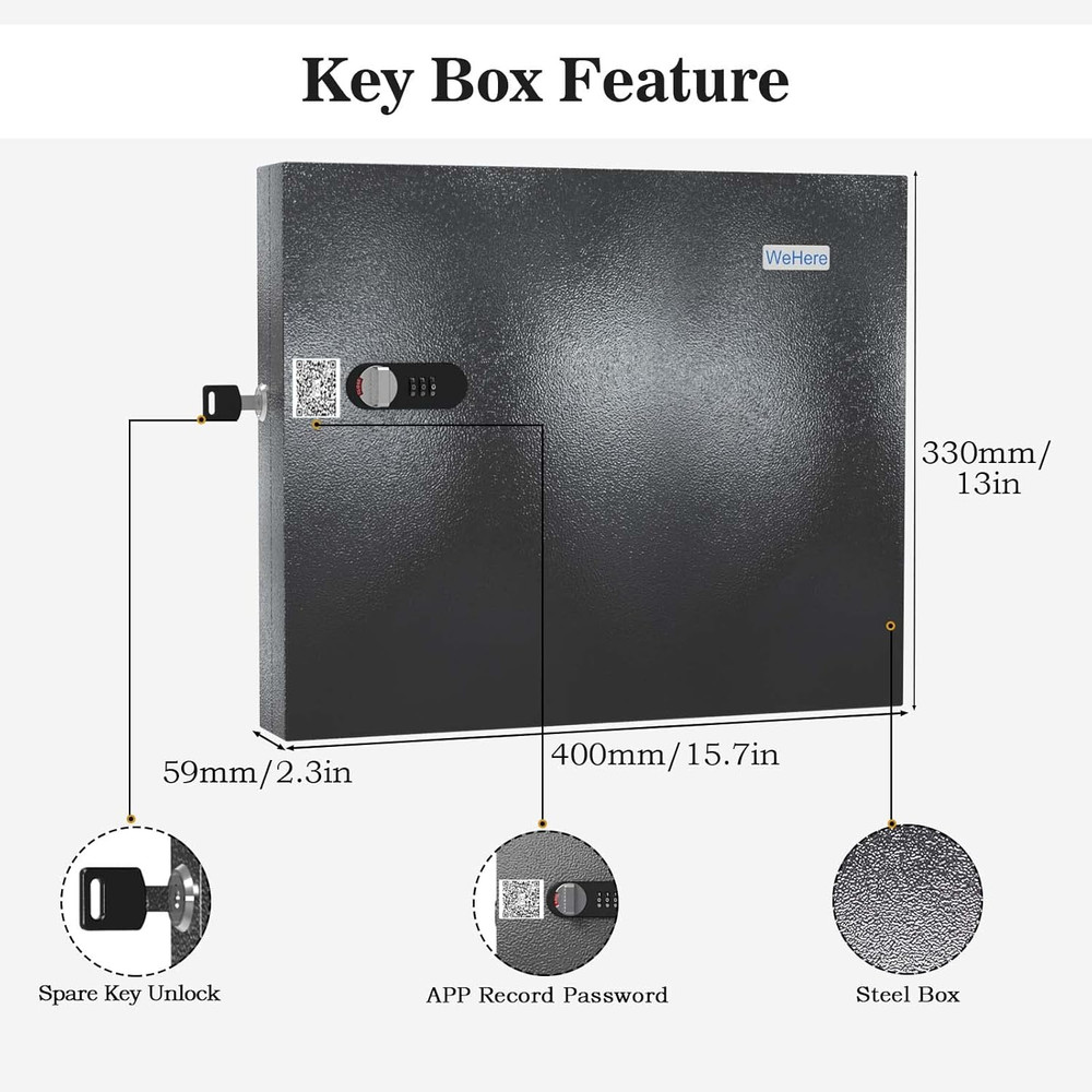 Key Lock Box Wall Mount, 48 Key Cabinet Security Combination Lockbox with Key Ta