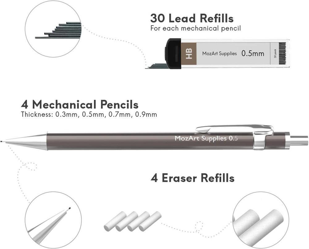 Comprehensive 4-Sized Mechanical Pencil Set with Case - Ideal for Art & Drafting