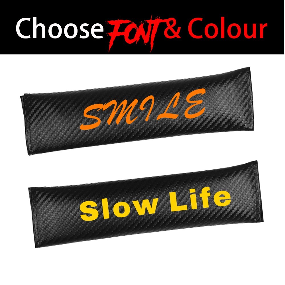 Customized Text 2Pcs Carbon Fiber Car Seat Belt Cover Shoulder Cushion Pad