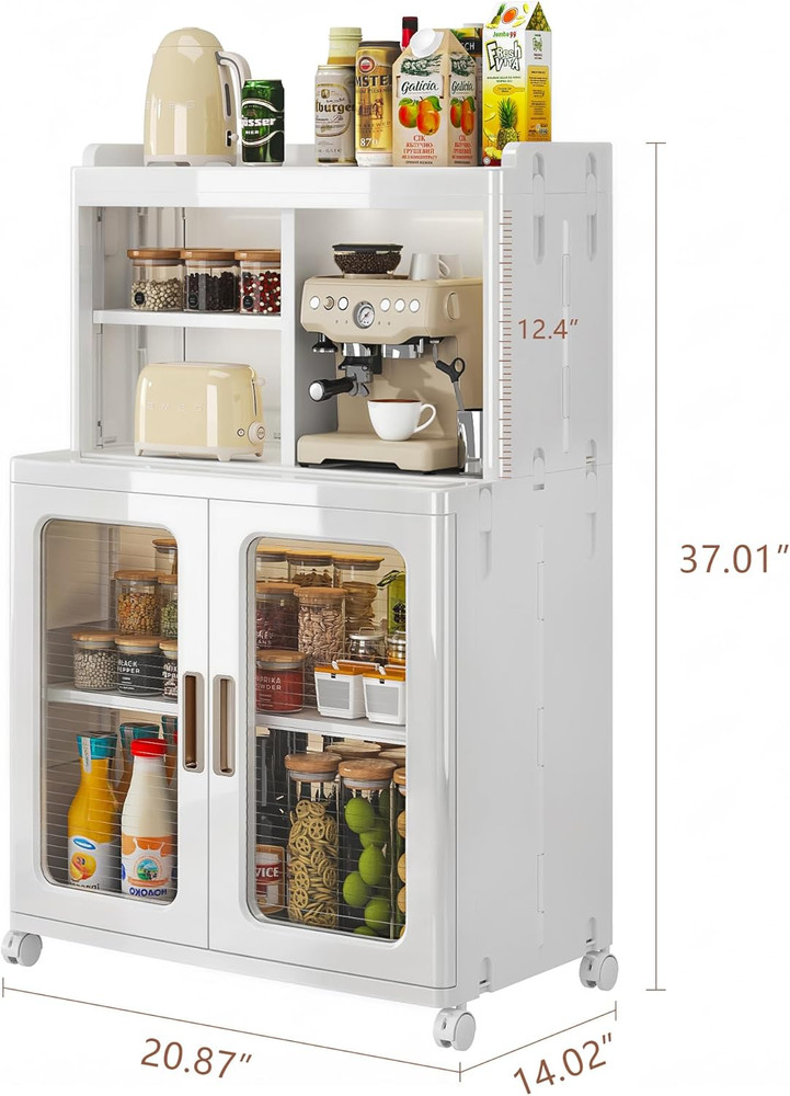 Foldable Plastic Sideboard Cabinet with Adjustable Shelves, Waterproof Buffet Ca