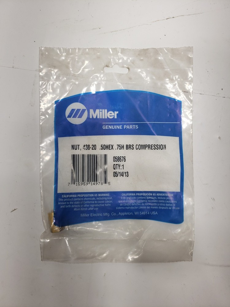 Miller 058676 Nut 438-20 .50Hex .75H Brs Compression Modified Quantity 1