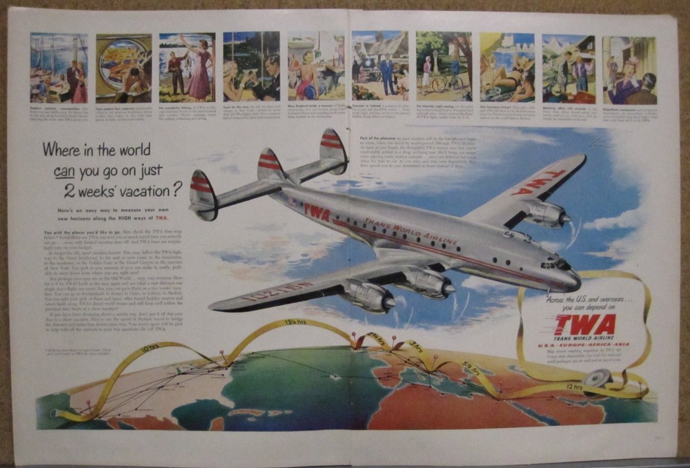 TWA  Poster Ad 1950 Lockheed Constellation