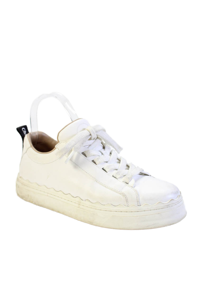 Chloe Womens Leather Low Top Athletic Sneakers Shoes White Size 8