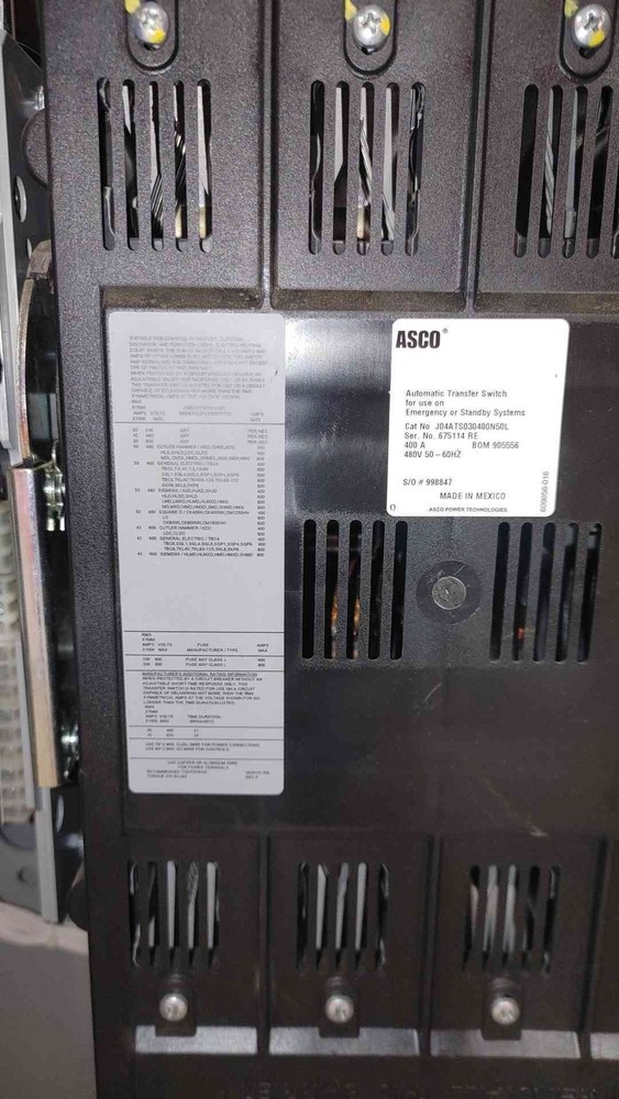 400A ASCO 400A ATS Automatic Transfer Switch 480v NJ04ATS030400N50L