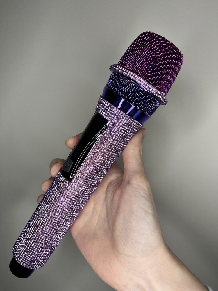 Lavender Rhinestone Wireless Karaoke Microphone + Receiver System - Rechargeable