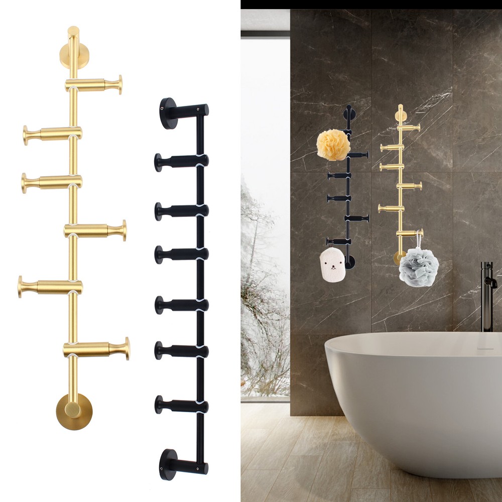 6 Hooks Wall Mounted Coat Rack Hat Rack Robe Clothes Hanger Height Adjustable
