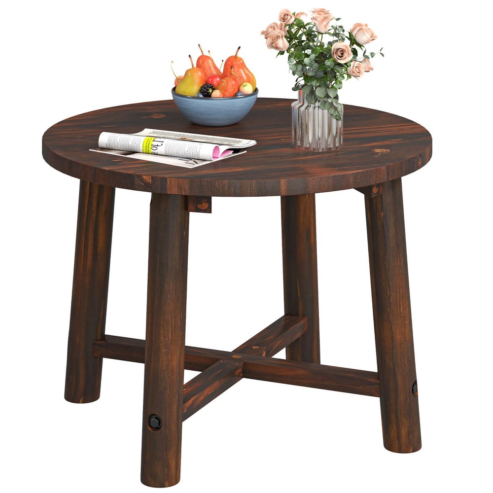 Outdoor Side Table with Solid Wood Structure Small Round Coffee Table for Garden