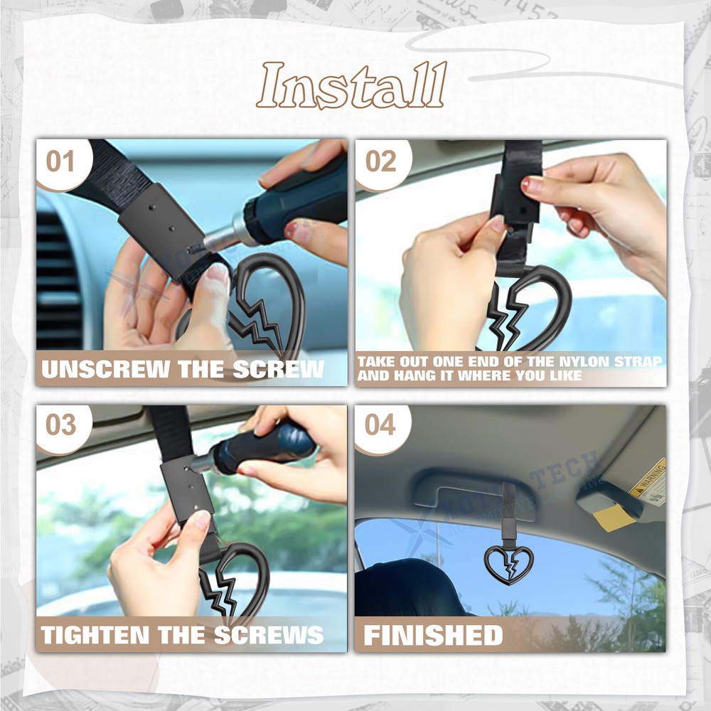 Tsurikawa Broken Heart JDM Drift Handle Ring Loop Bumper Warning Car Accessory