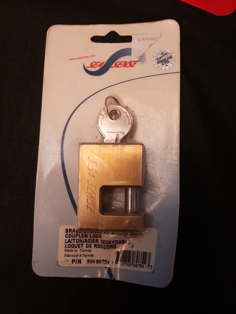 NEW-Sea Sense Coupler Security Lock, Locks Trailer Coupler, Solid Brass, S/S