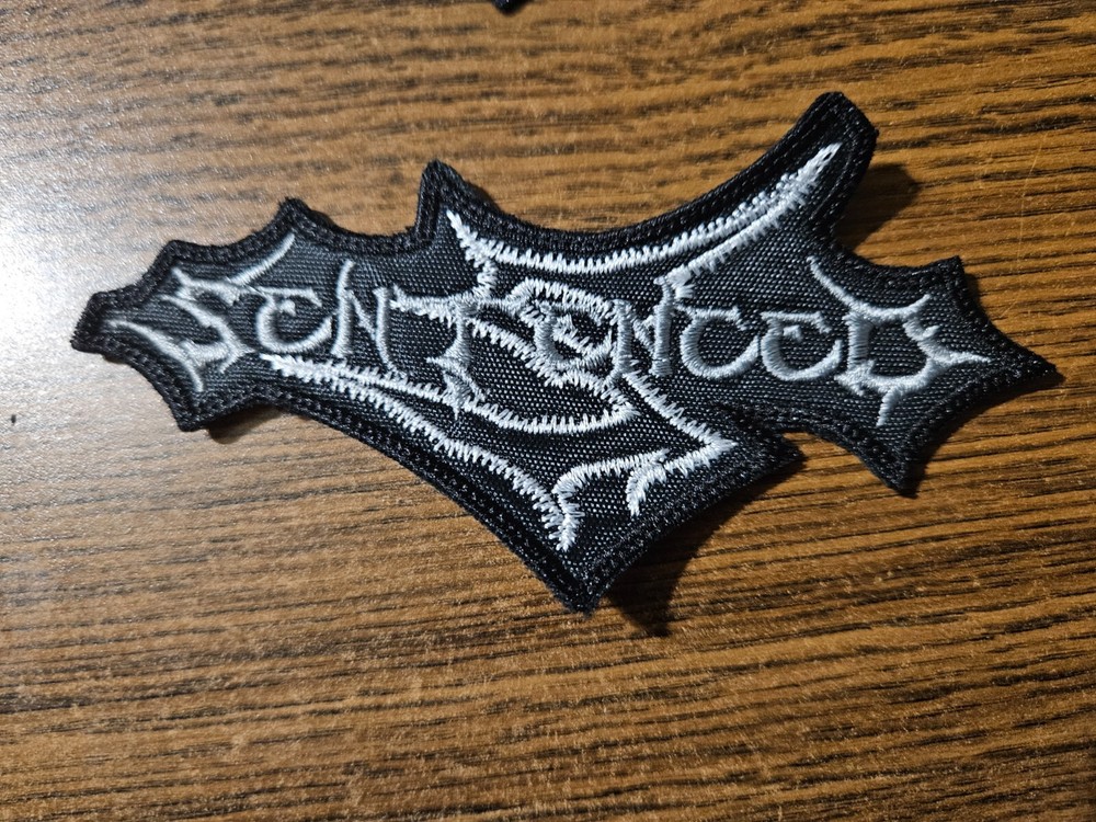 SENTENCED, SEW ON WHITE AND SILVER EMBROIDERED PATCH