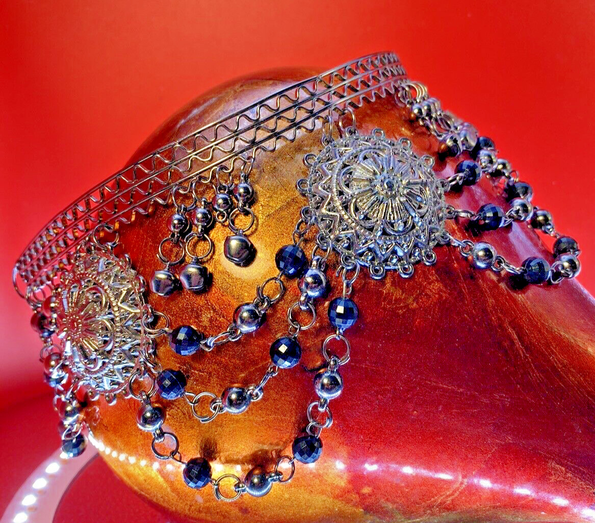 Indian Beaded Crown Vintage Art Piece Draped Beads "Anushka" Be Queen.