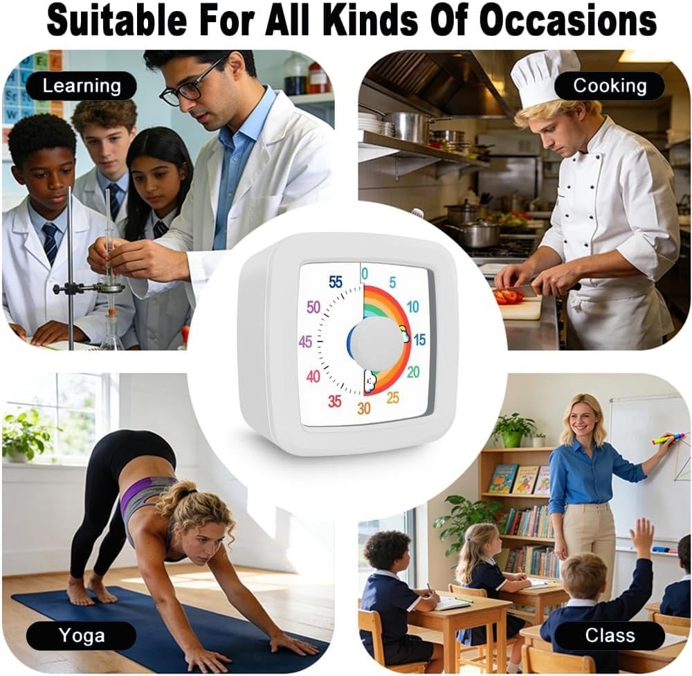 Rainbow Visual Timer for Kids, 60 Minute Silent Countdown Clock with Color Disk