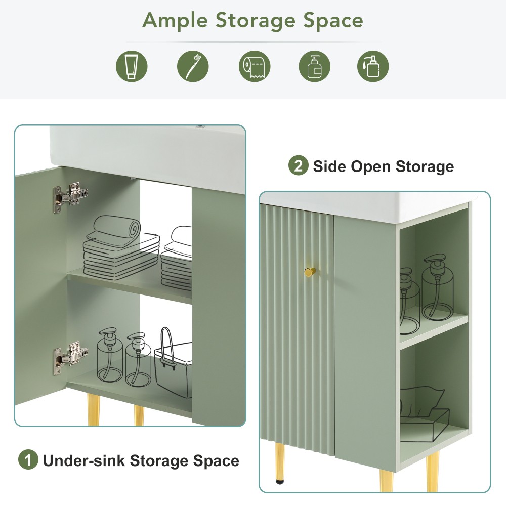 Bathroom Storage Cabinet Single Ceramic Sink Right Side Storage