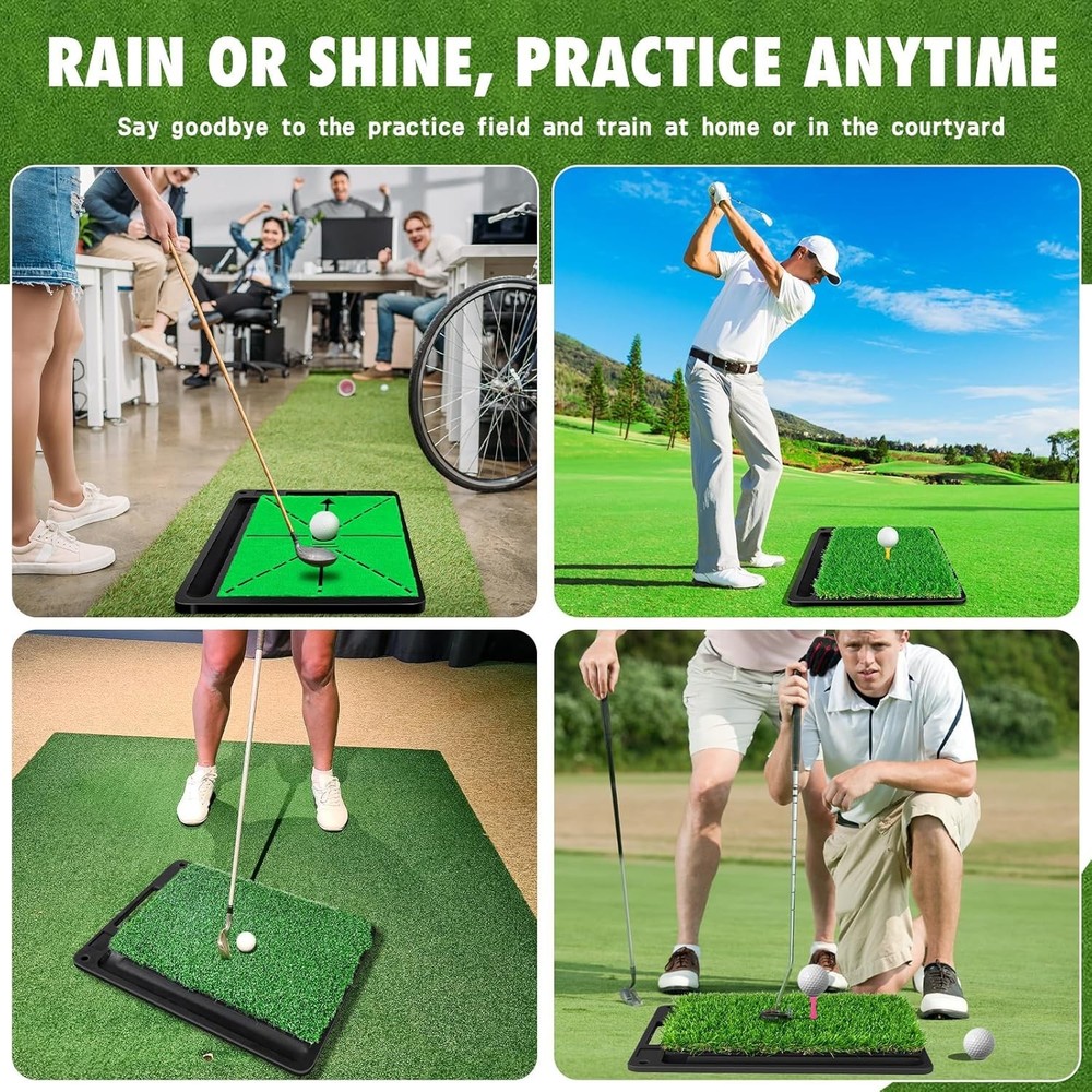 Golf Hitting Mat, 3-in-1 Golf Practice Mat, Replaceable Turf Golf Training Ma...