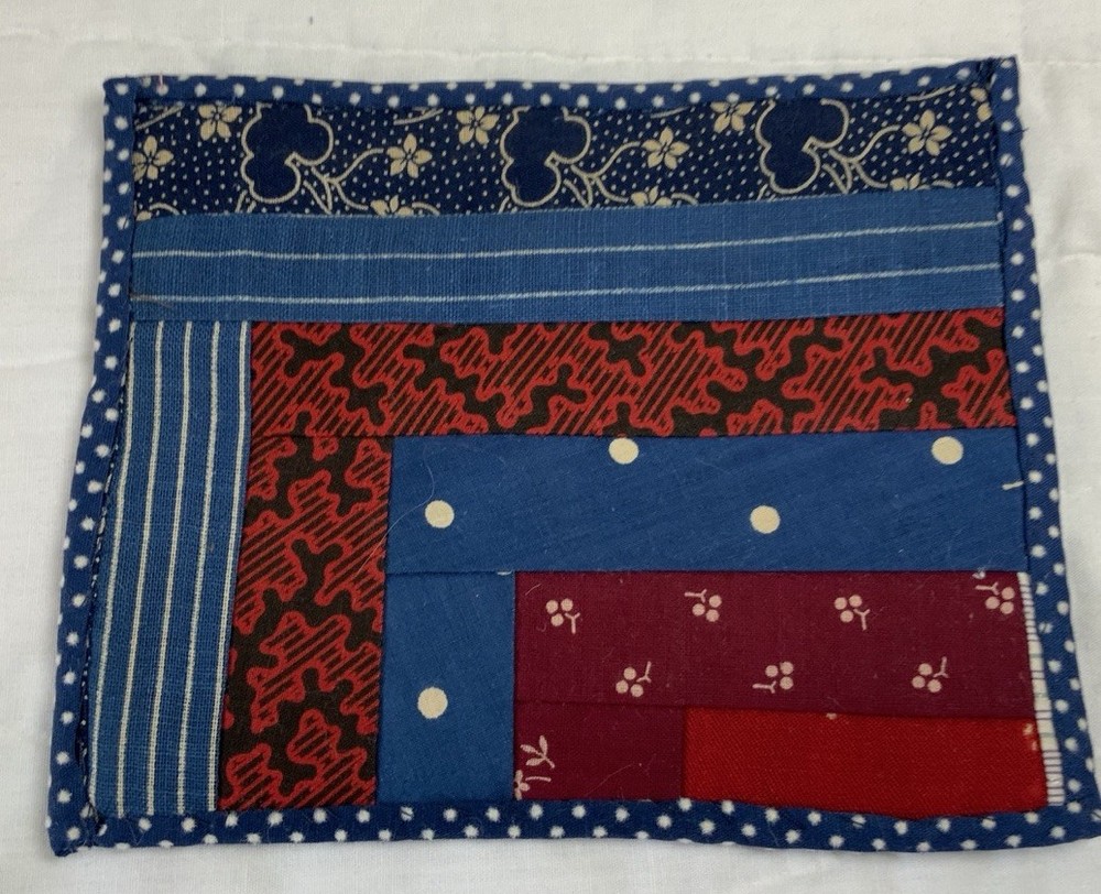 Antique Patchwork Quilt Table Topper, Rectangle, Log Cabin, Early Calico Prints