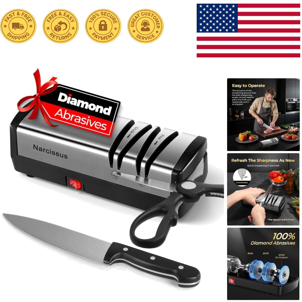 Professional Electric Knife Sharpener for Stainless & Ceramic Knives – Silver
