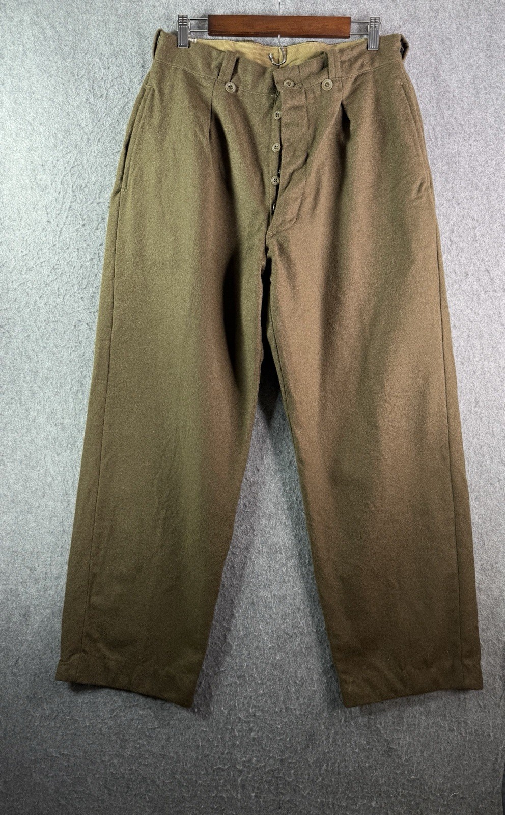 Original True Vintage 1950's Era French Army Green Wool Uniform Trousers 32x30