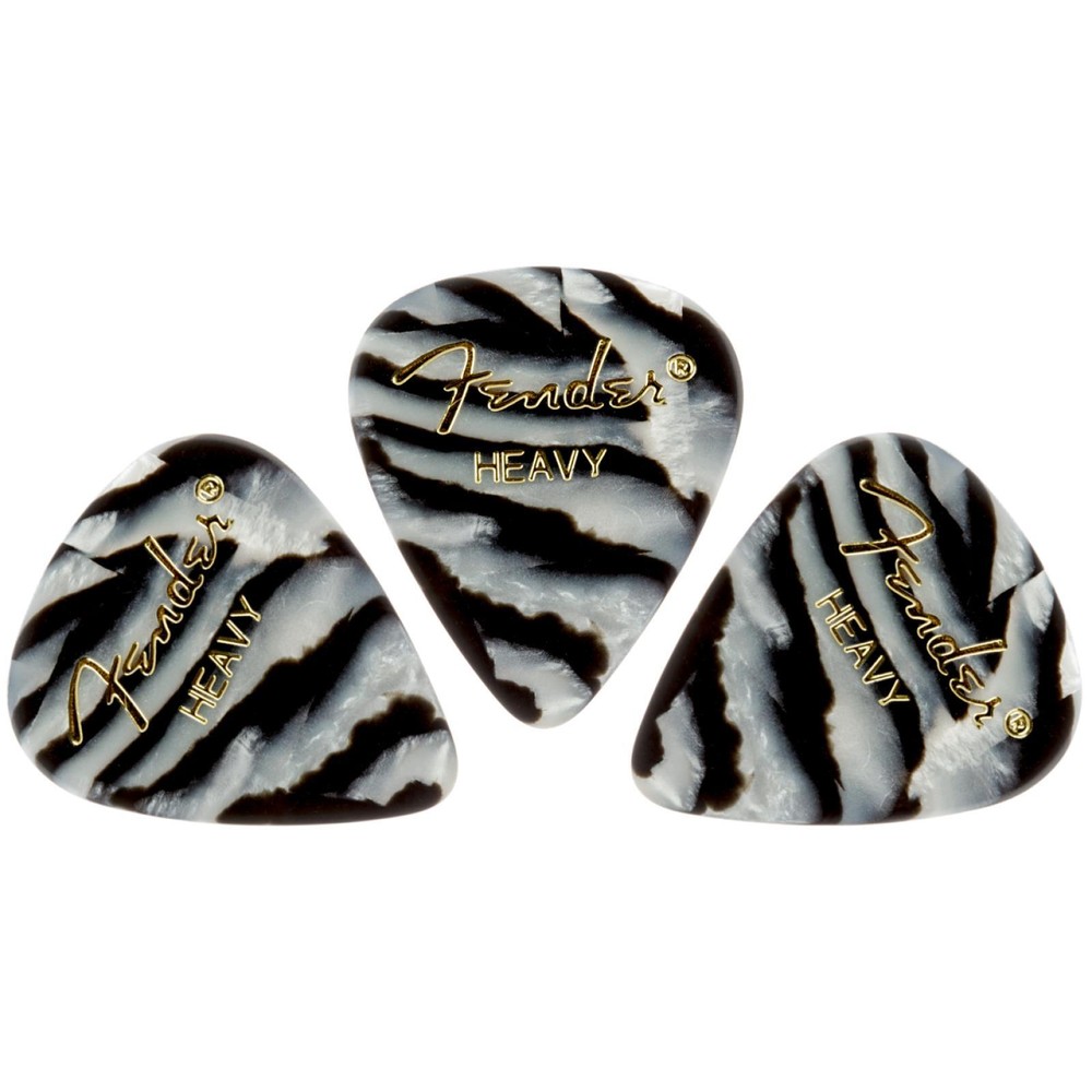 Fender 351 Shape Graphic Celluloid Guitar Picks, Heavy, Zebra, 12-Pack