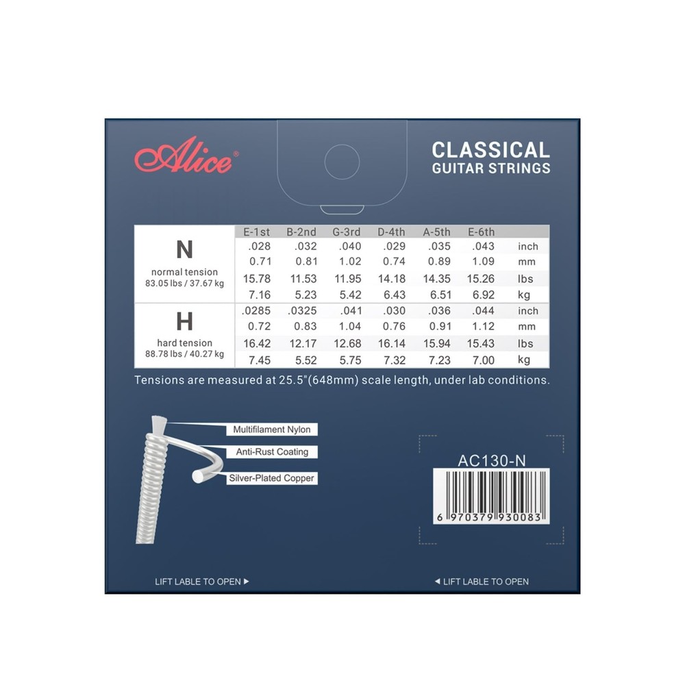 Classical Guitar Strings, Alice 2 Set Classic Guitar 6 Strings Clear Nylon No...