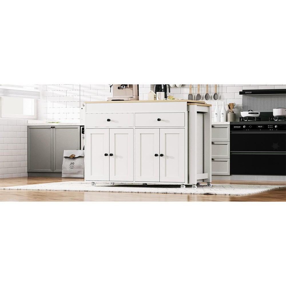 74.5 inch Kitchen Island with Extendable Dining Table , Rolling Kitchen