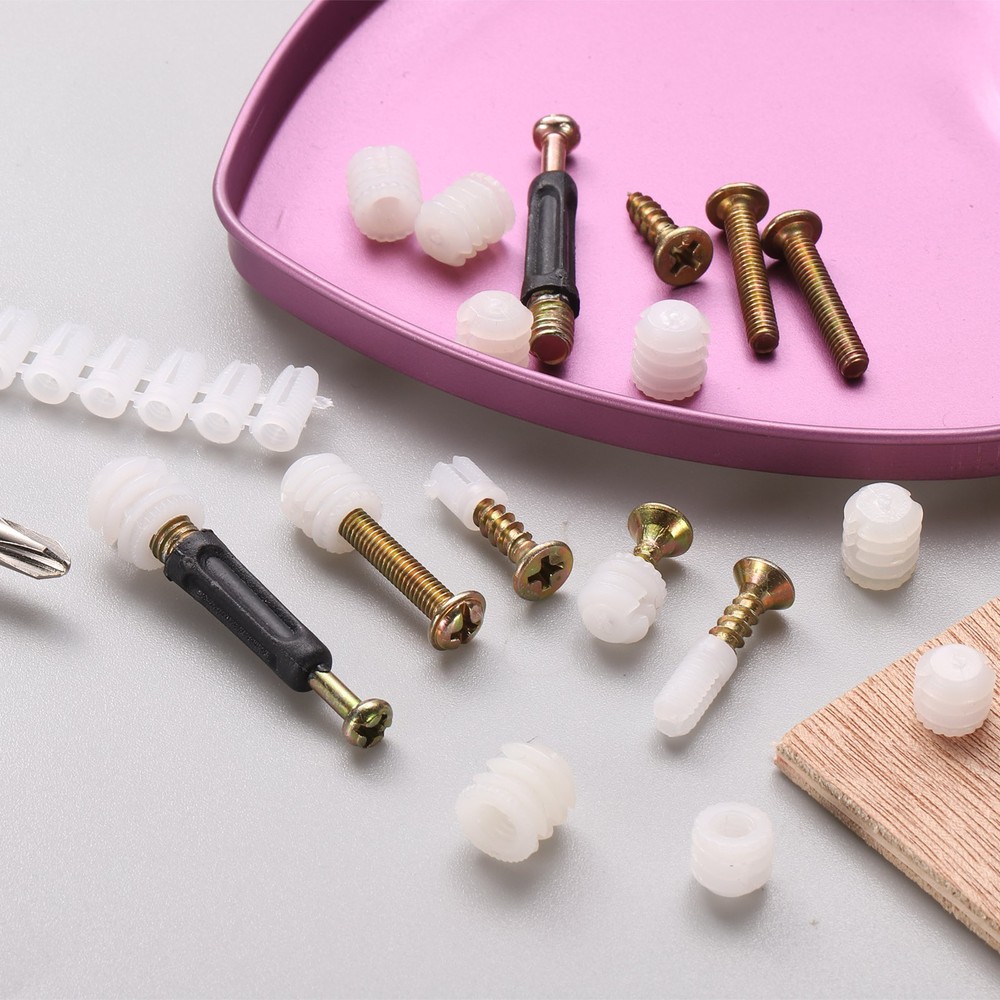 100Pcs M4 x 10mm Plastic Hinge Dowel Inserts with Threaded with Screws White