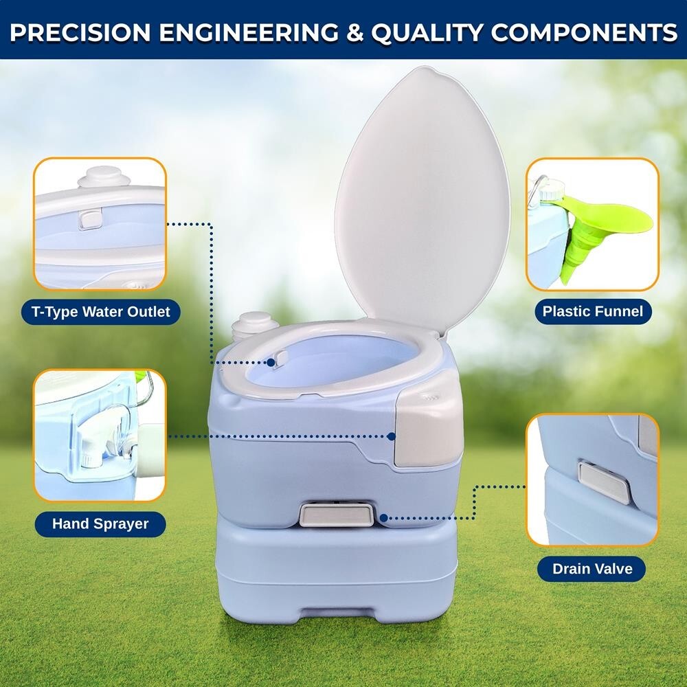 SereneLife 15 Liter Outdoor Portable Toilet w/ Extra Large Seat (Moonwhite)