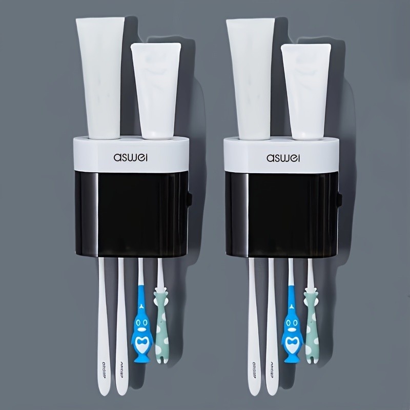 Automatic Toothpaste Dispenser Set Wall Mount Toothbrush Holder No Drill Rack