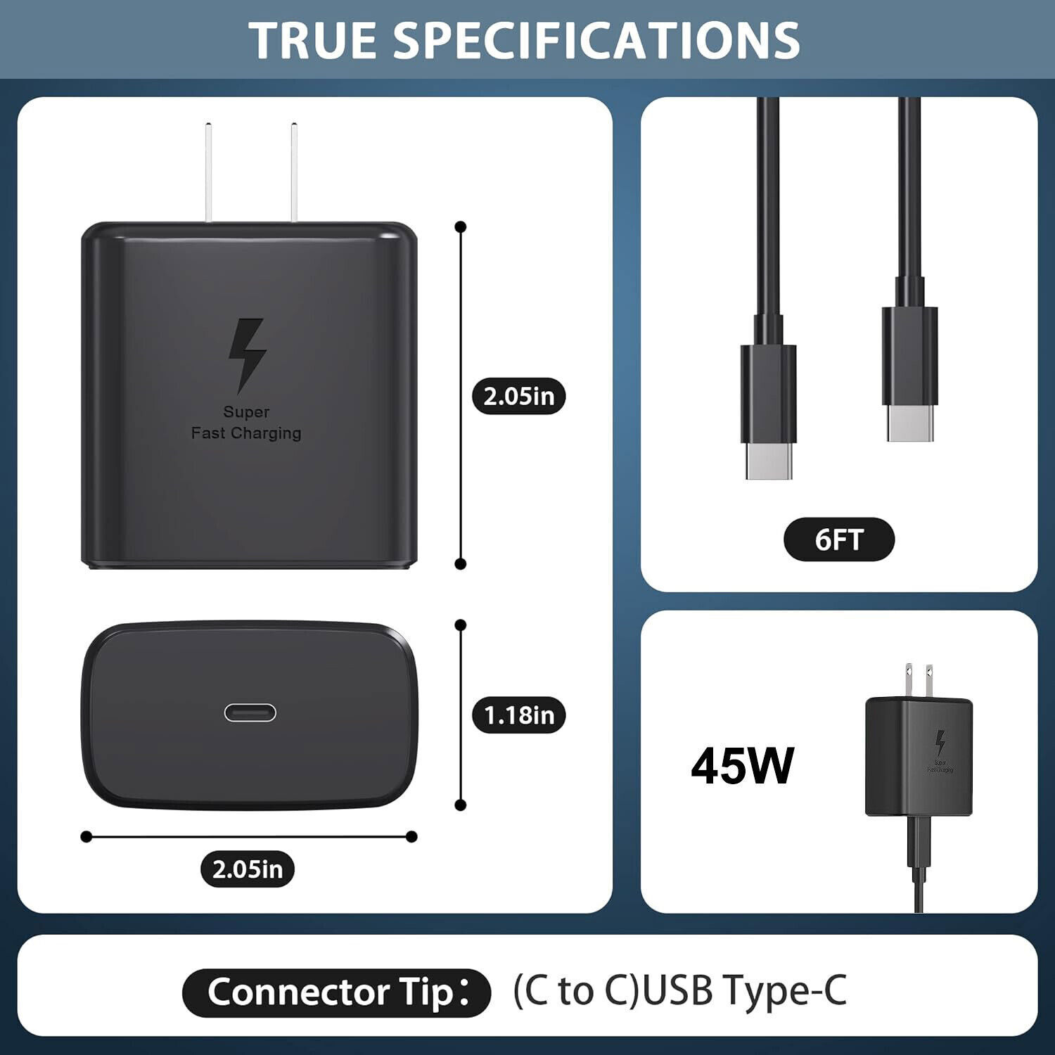 45W PD Fast Wall Charger+Type-C Cable For Samsung Galaxy S23 S22 S21 S20 Ultra H