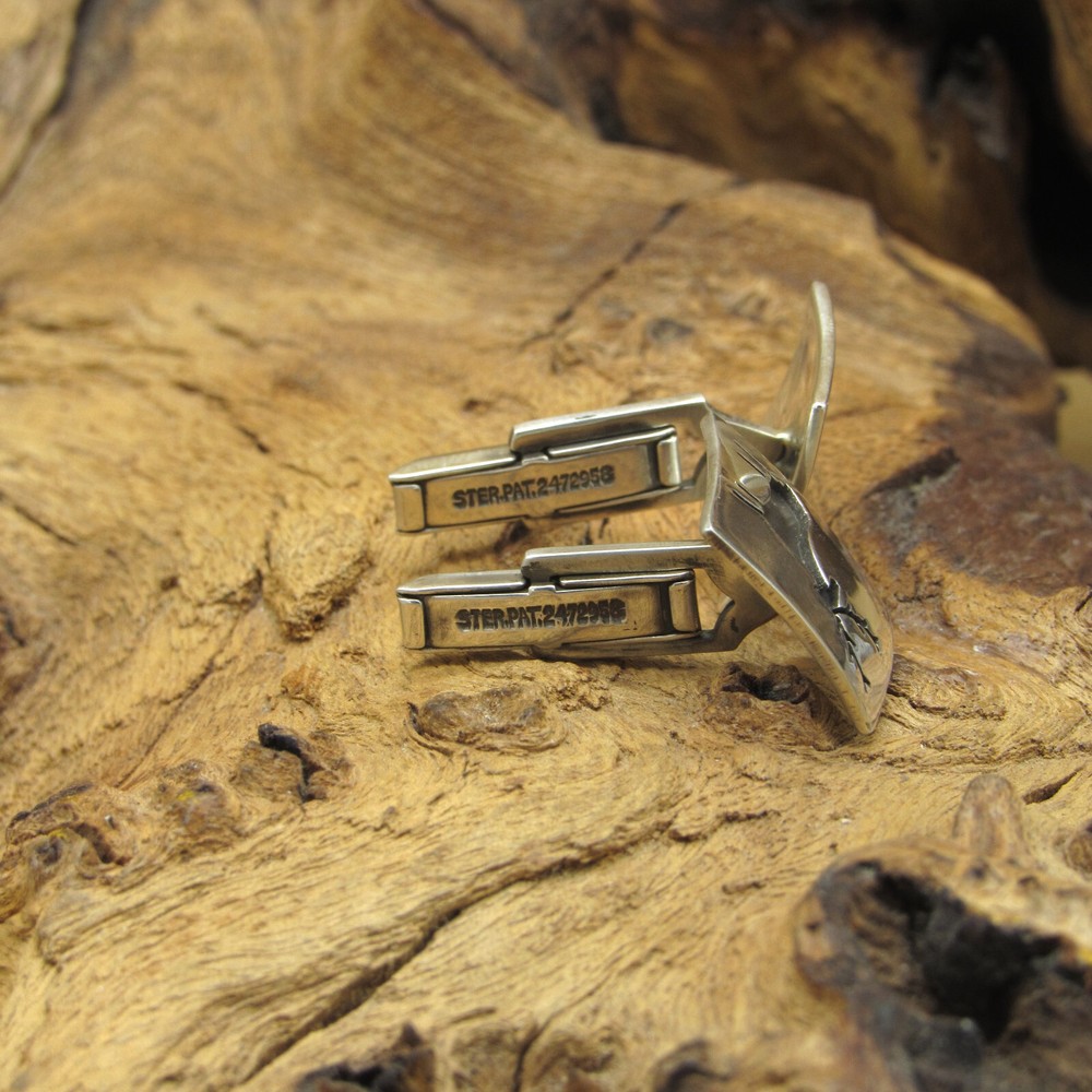 Sterling Silver Deer with Antlers Rectangular Cuff Links