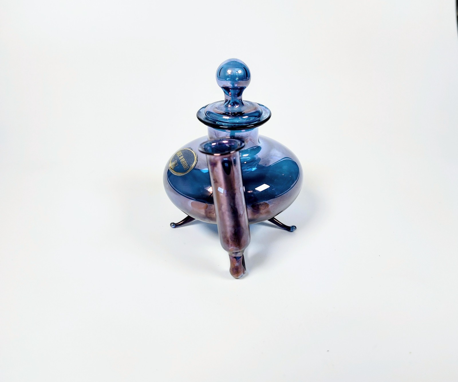 Rare 1960's Murano Glass Inkwell & Dip Pen Set – Cobalt Iridescent Signed Italy