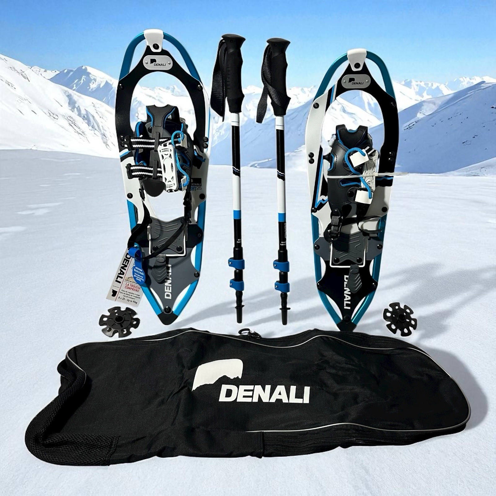 Denali Pro Snowshoes Kit 8x25 | Winter Hiking Set w/Poles, Carry Bag, 200 lb