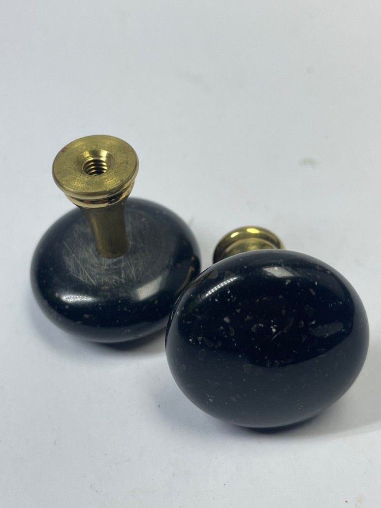 Set of 2 Natural Black Granite cabinets Knobs with solid brass inserts