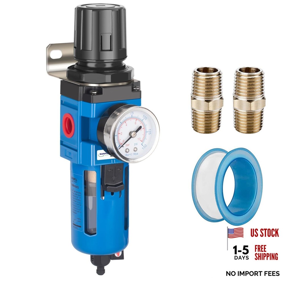 Compressed Air Filter Regulator Combo Piggyback, 5 Micron Brass 3/4" NPT