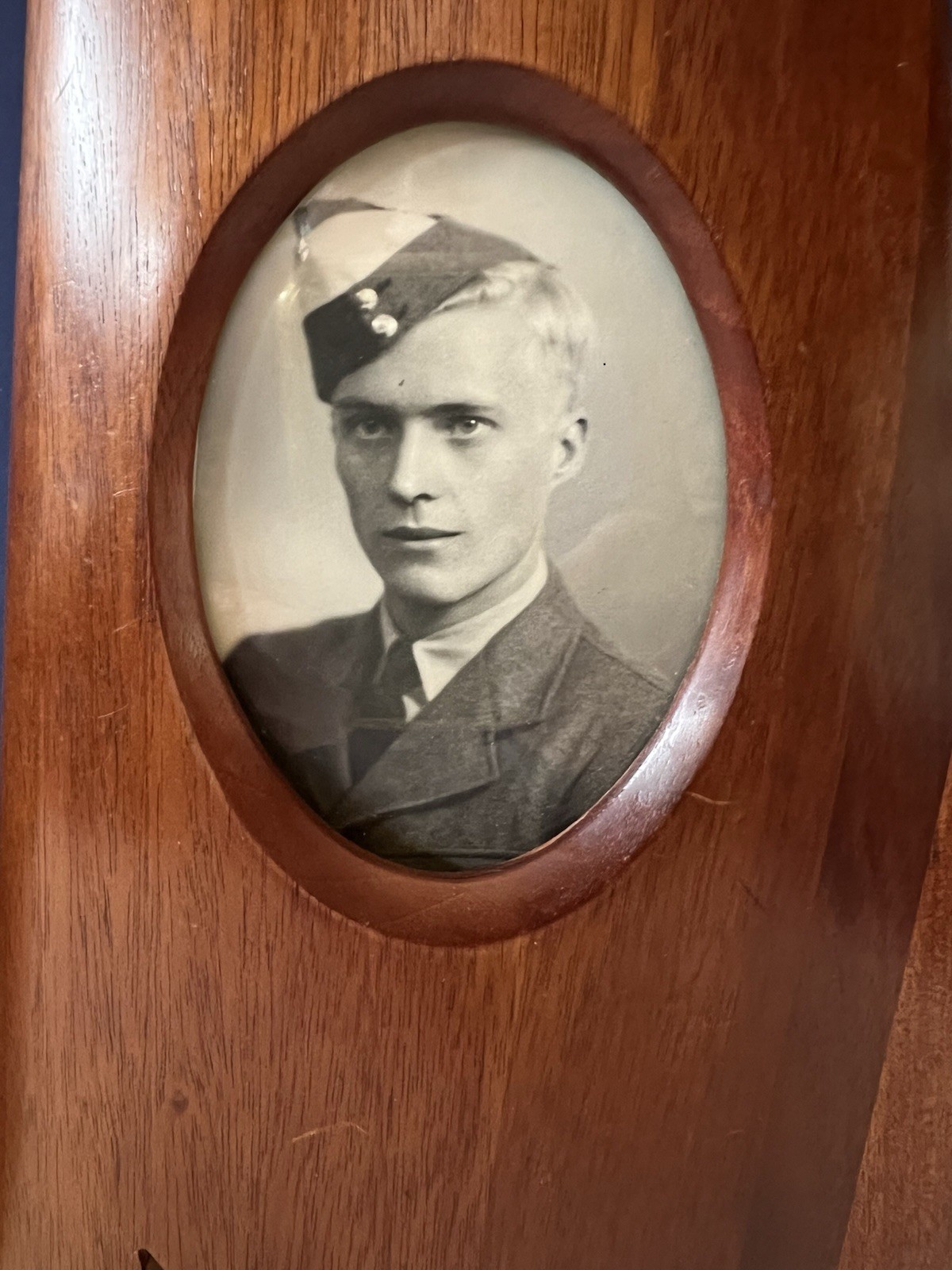 Pair of Antique WWI Photo Frames of Soldier Made From Airplane Propellars