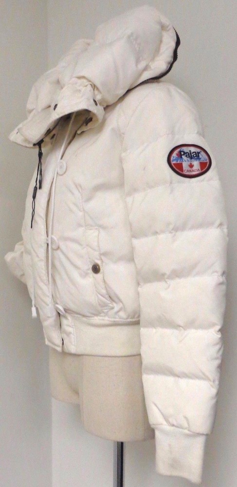 PAJAR WHITE DOWN COAT JACKET DOUBLE ZIP FRONT W BUTTONS & ADJUSTABLE COLLAR HOOD