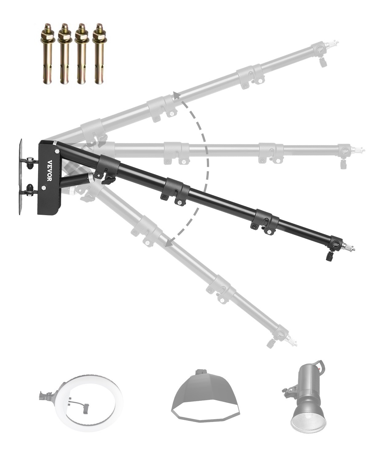VEVOR Wall Mount Triangle Boom Arm Light Stand 39.37 in Ring Light Support