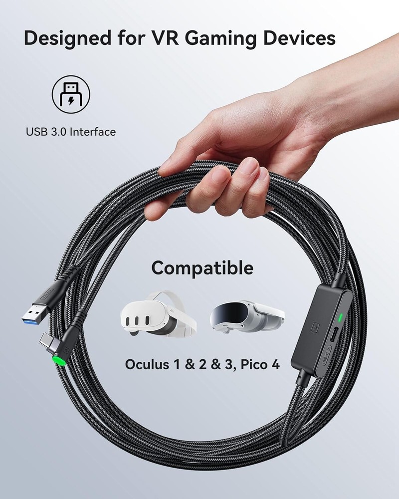 16ft USB 3.0 Link Cable for Oculus Quest 3/2/Pro - Fast Charging & Data Transfer