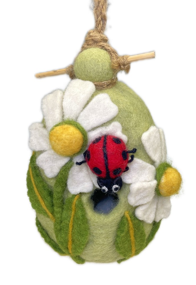 Lady Bug Wool Felt Birdhouse Inside or Outside