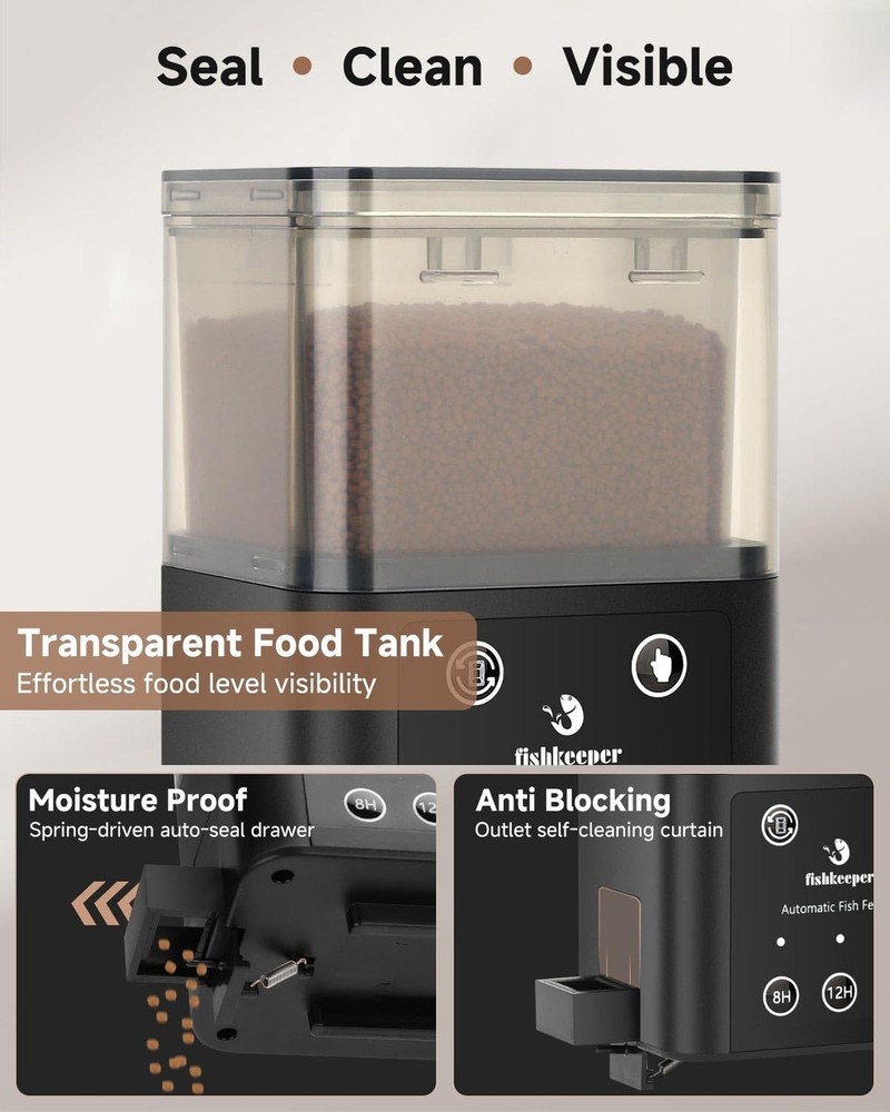 fishkeeper Automatic Fish Feeder for Aquarium - 320ML Large Capacity Adjustab...