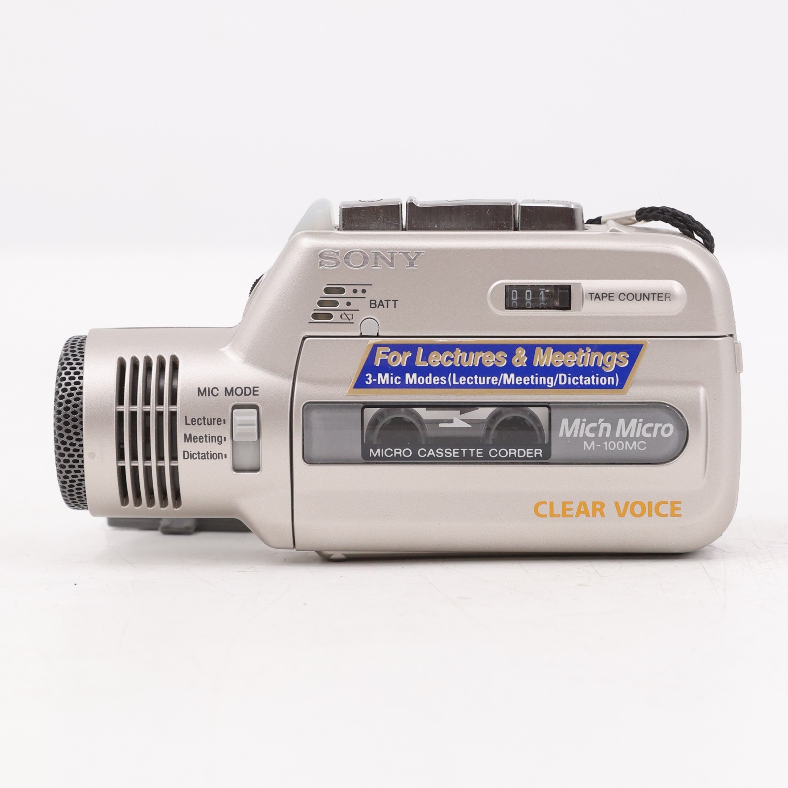 Sony M-100MC Microcassette Corder Voice Recorder Clear Voice Car Power Adapter