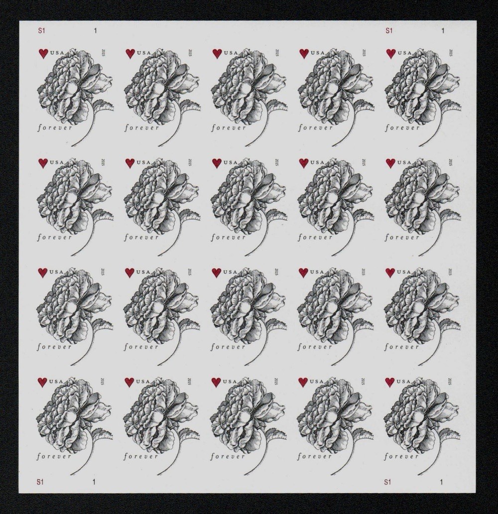 2015 USPS SHEET OF 20 FIRST CLASS LETTER STAMPS Wedding Vintage Rose  78¢